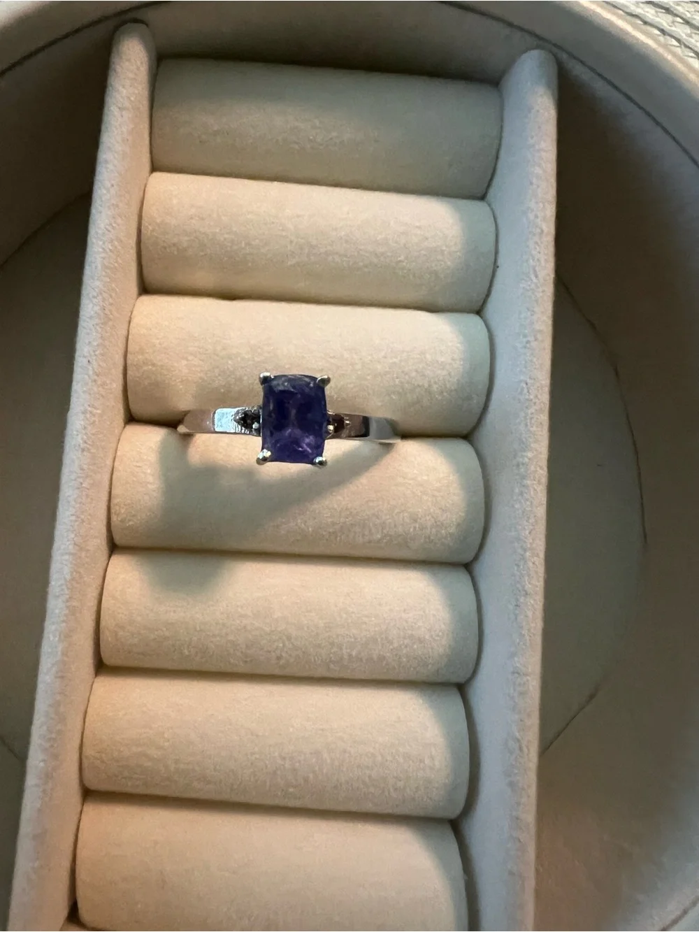 GENUINE TANZANITE 925 PURPLE CUSHION-CUT GEMSTONE SILVER RING